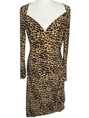 NORMA KAMALI Long Sleeve Sweetheart Side Drape Dress Golden Leopard Size M/38